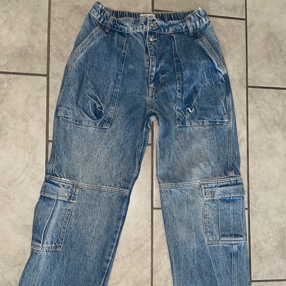 FREE PEOPLE WE THE FREE Marx Slouchy Cargo Denim Baggy Utility Jean Size 26 - Picture 11 of 14